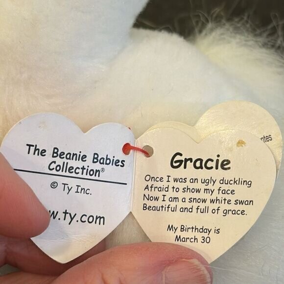 TY Beanie Baby 6” GRACIE White Swan Plush Stuffed Animal Toy with earTags - Picture 9 of 9